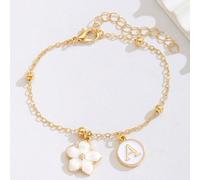 1 pezzo Braccialetto alla moda con fiori e lettere in perline, personalizzabile con nome, adatto per bambini, spiaggia, uso quotidiano A,B,C,D,E,F,G,H,I,J,K,L,M,N,O,P,Q,R,S,T,U,V,W,X,Y,ZPianteLega di 