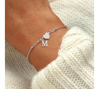 1 pezzo Braccialetto alla moda in acciaio inossidabile argento con perline a forma di cuore e lettera, regalo per le donne per San Valentino L,M,S,H,A,T,O,X,B,C,D,E,F,G,I,J,K,N,P,Q,R,U,V,W,Y,ZAcciaio 