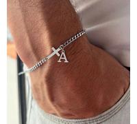 1 pezzo Braccialetto alla moda in acciaio inossidabile con croce e lettera, colore argento L,M,S,H,A,T,O,B,C,D,E,F,G,I,J,K,N,P,R,V,W,Y,ZAcciaio inossidabile