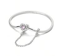 1 pezzo Braccialetto base morbido con catena e catena a forma di osso di serpente, placcato argento, con zirconi rosa luccicanti e simbolo dell'amore infinito 17 centimetri,18 cm,19 cm,20 cmRame