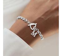 1 pezzo Braccialetto classico a catena con anello a forma di lettera e cuore in acciaio inossidabile, adatto per le donne, regalo per San Valentino, Festa della Mamma L,M,S,H,A,T,O,B,C,D,E,F,G,I,J,K,N