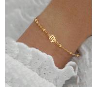 1 pezzo Braccialetto classico e semplice da donna con catena di perline in acciaio inossidabile e colore oro, con motivo zodiacale Ariete,Toro,Gemelli,Cancro,Leone,Vergine,Bilancia,Scorpione,Sagittari