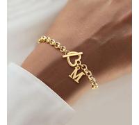 1 pezzo Braccialetto classico in acciaio inossidabile con anello a forma di lettera e cuore, adatto per le donne, regalo per San Valentino, Festa della Mamma L,M,S,H,A,T,O,B,C,D,E,F,G,I,J,K,N,P,R,V,W,