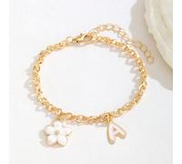 1 pezzo Braccialetto con charm floreali e lettere, accessorio estivo dolce e alla moda per ragazze, regalo di compleanno per bambini A,B,C,D,E,F,G,H,I,J,K,L,M,N,O,P,Q,R,S,T,U,V,W,X,Y,ZLega di zinco