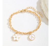 1 pezzo Braccialetto con charm floreali e lettere, gioiello estivo dolce e alla moda per ragazze, regalo di compleanno per bambini A,B,C,D,E,F,G,H,I,J,K,L,M,N,O,P,Q,R,S,T,U,V,W,X,Y,ZPianteLega di zinc
