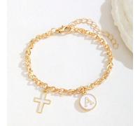1 pezzo Braccialetto con ciondolo a croce e lettera, adatto per ragazze, accessorio estivo delicato e alla moda, regalo di compleanno per adolescenti A,B,C,D,E,F,G,H,I,J,K,L,M,N,O,P,Q,R,S,T,U,V,W,X,Y,