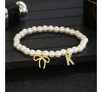 1 pezzo Braccialetto con fiocco e decorazione a lettere inglesi, perle finte, adatto per ragazze, dolce e carino, ideale come accessorio per feste e regalo di compleanno A,B,C,D,E,F,G,H,I,J,K,L,M,N,O,