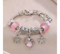 1 pezzo Braccialetto da donna alla moda e versatile con ciondolo a forma di zampa rosa, cuore cavo e fiore con perline, adatto come regalo per San Valentino, mamma, madre, festa della mamma Tagli Unic