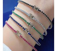 1 pezzo Braccialetto da tennis in argento S925 per donne, decorato con diamanti di zirconia cubica su singola fila, regalo alla moda 16 cm,17 cm,18 cm,19 centimetriArgento 925