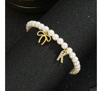 1 pezzo Braccialetto decorato con fiocco, lettera iniziale inglese e perle finte per ragazze, gioielli dolci e carini per feste e regali di compleanno A,B,C,D,E,F,G,H,I,J,K,L,M,N,O,P,Q,R,S,T,U,V,W,X,Y