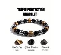 1 pezzo Braccialetto di cristalli per l'equilibrio energetico, accessorio adatto per uomo e donna. Realizzato in pietre naturali come occhio di tigre, ematite e ossidiana. Braccialetto a doppio strato