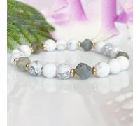 1 pezzo Braccialetto di perle in cristallo naturale howlite, gioiello elastico, memoria, conoscenza, ispirazione, guarigione emotiva, allevia lo stress, adatto sia per uomo che per donna, ideale per u