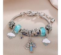 1 pezzo Braccialetto di perline da donna, serie oceano con design a stella marina blu e conchiglia a forma di barca Tagli Unica,2 pezzi/setLega di zinco