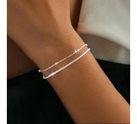 1 pezzo Braccialetto doppio argentato minimalistico con charm Bulingbuling per donne, catena di perline argento e catena vegetale per gioielli di ragazze, carino ed elegante per la stagione estiva com