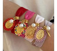 1 pezzo Braccialetto elastico con pendente a croce con perle e icona religiosa di San Benedetto, intrecciato e colorato in stile vintage, adatto per uso quotidiano e occasioni delle donne ElasticitàLe