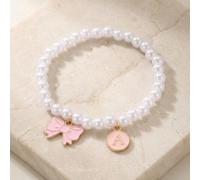 1 pezzo Braccialetto elegante con perle finte, ciondolo in lega di zinco smalto a forma di fiocco e lettera, accessorio da polso alla moda per ragazze e ragazzi, regalo di amicizia per la vita quotidi