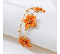 1 pezzo Braccialetto elegante da donna in stile vacanza estiva, con design floreale arancione sfumato a doppio strato e cinque petali, adatto come regalo per matrimonio (fatto a mano, la quantità di p