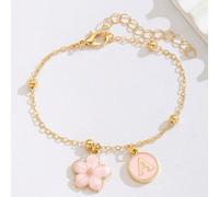 1 pezzo Braccialetto elegante e minimalista in lega con pendente a forma di fiore rosa e lettera, accessorio gioielleria per bambini, regalo e souvenir per feste e vacanze A,B,C,D,E,F,G,H,I,J,K,L,M,N,