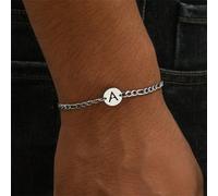 1 pezzo Braccialetto in acciaio inossidabile alla moda e personalizzato, stile di strada, con 26 lettere maiuscole e doppio foro rotondo L,M,S,H,A,T,O,X,B,C,D,E,F,G,I,J,K,N,P,Q,R,U,V,W,Y,ZAcciaio inos