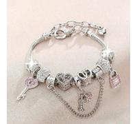 1 pezzo Braccialetto multifunzionale alla moda con lucchetto e pendente a forma di cuore con diamante, adatto come regalo per adolescenti da dare agli amici Tagli UnicaLega di zinco