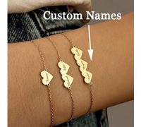 1 pezzo Braccialetto personalizzato a forma di cuore con 1-3 nomi, design semplice e retrò, adatto per uso quotidiano o come regalo elegante e alla moda per San Valentino, compleanni, Ognissanti, Nata