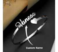 1 pezzo Braccialetto personalizzato con nome, gioielleria personalizzata, bracciale aperto regolabile alla moda, braccialetto in acciaio inossidabile a forma di cuore personalizzato largo 3 mm, bracci