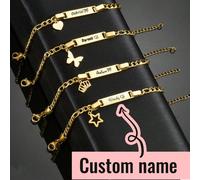 1 pezzo Braccialetto personalizzato con nome, regalo di compleanno carino fai-da-te personalizzato, gioiello personalizzabile per il caro bambino, oro/argento, corona, pentagramma, farfalla, cuore. S(