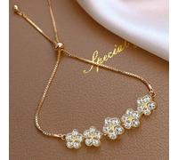 1 pezzo Braccialetto regolabile con 5 fiori decorativi e strass a forma di stella, in catena metallica, adatto per uso quotidiano delle adolescenti, come regalo (materiale in lega, maneggiare con cura