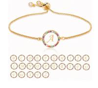 1 pezzo Braccialetto regolabile con cordoncino stile bohémien, placcato in rame con cubic zirconia, a forma di cuore e lettera 26, elegante e raffinato, perfetto per feste, festival e regali per San V