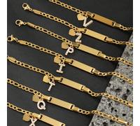 1 pezzo Braccialetto regolabile in acciaio inossidabile con charm a forma di cuore e iniziale personalizzata, adatto per adolescenti, lettera da A a Z B,C,D,E,F,G,H,I,J,K,L,M,N,O,P,Q,R,S,T,U,V,W,X,Y,Z
