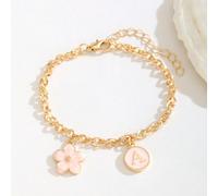 1 pezzo Braccialetto rosa con charm floreali e lettere, accessorio estivo dolce e alla moda per ragazze, regalo di compleanno per bambini A,B,C,D,E,F,G,H,I,J,K,L,M,N,O,P,Q,R,S,T,U,V,W,X,Y,ZPianteLega 