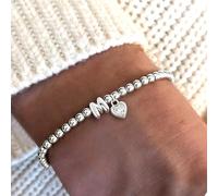 1 pezzo Braccialetto semplice classico con bolle, iniziale e cuore, con perline argentate per donne L,M,S,H,A,T,O,B,C,D,E,F,G,I,J,K,N,P,R,V,W,Y,ZRame