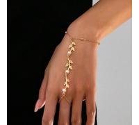 1 pezzo Braccialetto semplice e unico alla moda per donne, con decorazione a foglia e perla. Le dimensioni possono variare, il numero esatto di perline non è garantito. Ferro