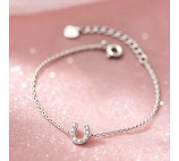 1 pezzo Braccialetto sottile in argento sterling S925 con ferro di cavallo interamente tempestato di strass per ragazza, gioiello a catena a forma di U personalizzato in stile europeo e americano mini