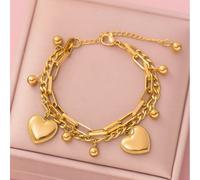 1 pezzo Braccialetto vintage a doppio strato a forma di cuore per adolescenti, stile cool e hip-hop, braccialetto a catena di perline personalizzato Tagli UnicaAcciaio inossidabile