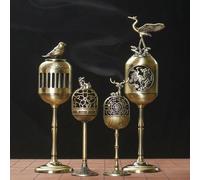 1 pezzo Bruciatore di incenso a forma di lanterna del Palazzo di Gloria Ascendente, Bruciatore di incenso con cervo di buon auspicio e apertura, Aromaterapia, Supporto per incenso a spirale di legno d