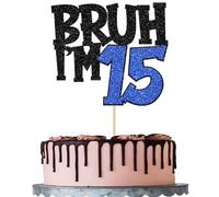 1 pezzo BRUH I'm 15 decorazioni per torte Glitter BRUH I'm 15 Cake Topper It's My 15th Compleanno Torta Decorazione per Prost su 15 anni Bambini 15th Compleanno Festa Torta Decorazione Nero Blu