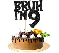 1 pezzo Bruh I'm 9 Cake Topper Glitter Happy 9th Compleanno Decorazione Torta Bro I'm 9 It's My 8th Birthday Cake Cake Decorazione per Prost su 9 anni Compleanno Festa Torta Decorazione Nero
