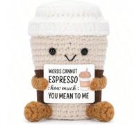 1 pezzo Caffè all'uncinetto assolutamente carino!!! Un piccolo promemoria positivo di ciò che è importante. Ben fatto, cuciture perfette e forma perfetta. Dimensione piccola e graziosa per l'esposizio