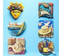 1 pezzo Calamita magnetica 3D da frigo con monumenti di Boston-Baia Italiana-Statua del Leone di Lione-Formaggio di Amsterdam-Basco di Parigi, souvenir da viaggio, regalo, decorazione per la casa Le s