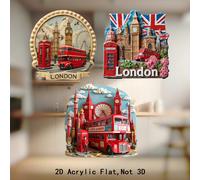 1 pezzo Calamita per frigorifero piatta 2D di Londra, Big Ben, Autobus rosso e edifici iconici di Londra (Buckingham Palace, London Eye), design retrò di manifesto di Londra, decorazione da cucina bri