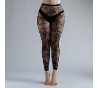 1 pezzo Calzamaglia a rete corta da donna con fiori a maglia vuota, leggings sexy alla moda per abbinare qualsiasi abbigliamento Tagli UnicaMotivo strutturatoTessuto