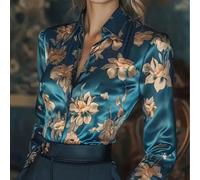 1 pezzo Camicia a maniche lunghe con bottoni e stampa floreale, adatta per vacanze, festività, ufficio, uso quotidiano, feste di compleanno, rientro a scuola, primavera e autunno L,M,S,XLStampa Casual