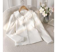 1 pezzo Camicia a maniche lunghe con colletto alla Peter Pan arricciato, stile vintage, classico e dolce, adatta per la scuola, il tempo libero, lo shopping e altre occasioni, per ragazze in primavera