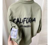 1 pezzo Camicia casual dal design semplice e pratico con collo alla coreana, manica lunga e decorazione con lettera sulla schiena, adatta per ragazzi, per l'autunno, la scuola, l'uso quotidiano, lo sp