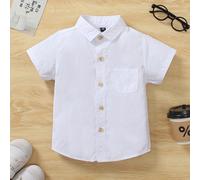 1 pezzo Camicia casual per bambini con colletto floreale e una tasca, bianca, adatta per primavera/estate, ideale per spiaggia, feste informali, feste di compleanno, discorsi di giovani padroni di cas