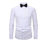 1 pezzo Camicia da abito da uomo con colletto alla coreana, colore unito, adatta per lo sposo/testimone di nozze, esibizioni del coro, viene fornita con una cravatta nera casuale, sottile, traspirante