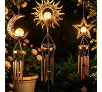 1 pezzo Campanello a vento solare a forma di stella, sole e luna - Decorazione da esterno resistente alle intemperie con sensore automatico dall'alba al tramonto, adatto per giardino, portico e patio,