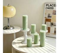 1 pezzo Candela cilindrica a righe verde menta - Varie dimensioni, cera di paraffina, finitura opaca, combustione stabile senza fumo e senza odore, adatta per matrimoni, Pasqua, matrimoni primaverili,