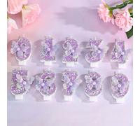 1 pezzo Candela di compleanno a farfalla 3D con perla glitterata argento e viola - Elegante topper per torta numerato per decorazioni da festa, tempo di combustione breve 8,9,6,7,4,5,2,3,0,1Piante,sta